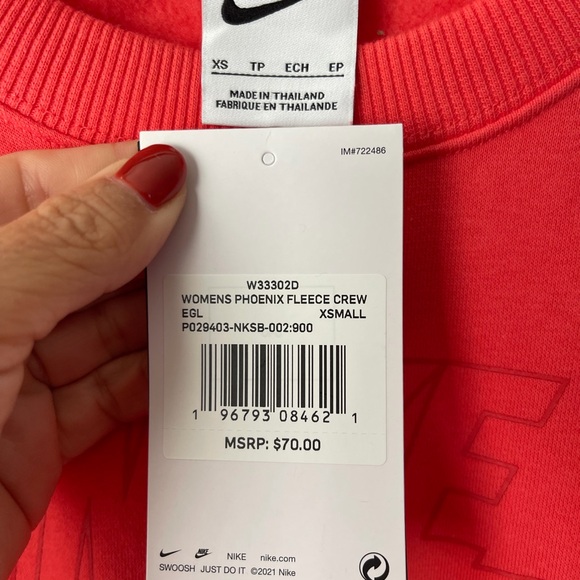 Nike Sweatshirt Women’s Sz XS Coral Pink Swoosh Fleece Cropped Crewneck Softball - Picture 3 of 4